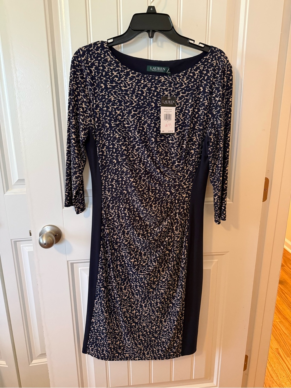 Ralph Lauren Navy and Cream Printed Midi Dress